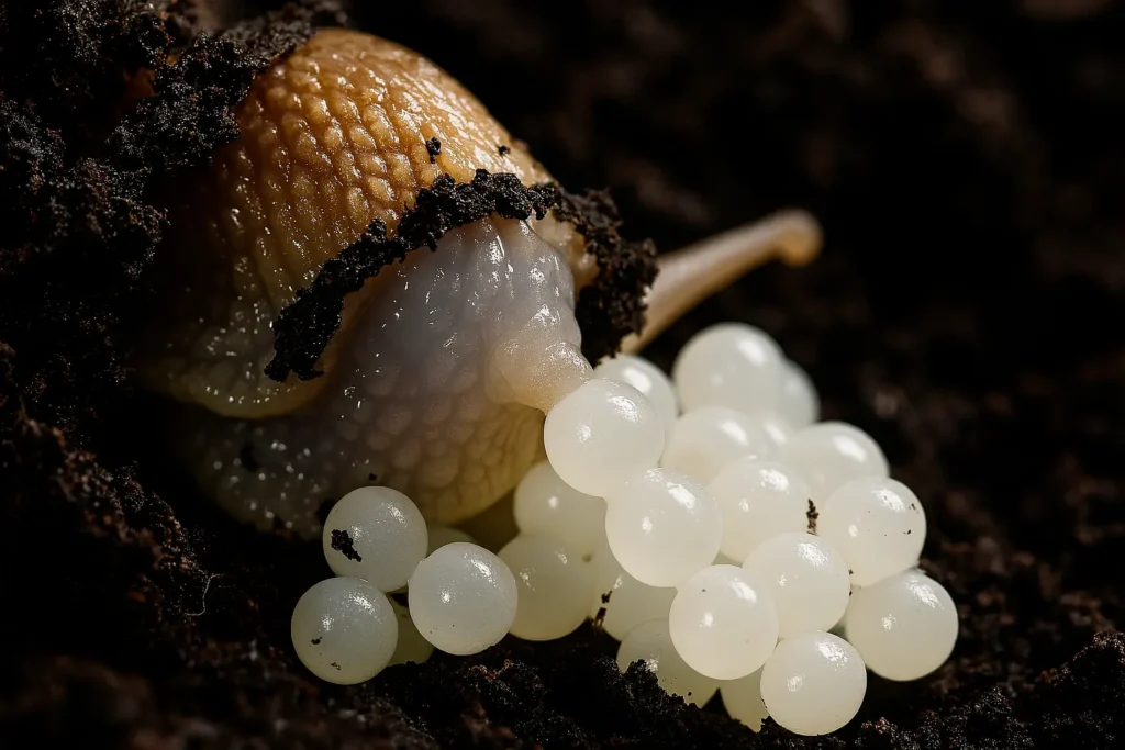 Petit oeuf blanc dans la terre escargot