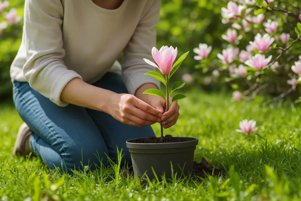 Sélection et préparation des rameaux de magnolia